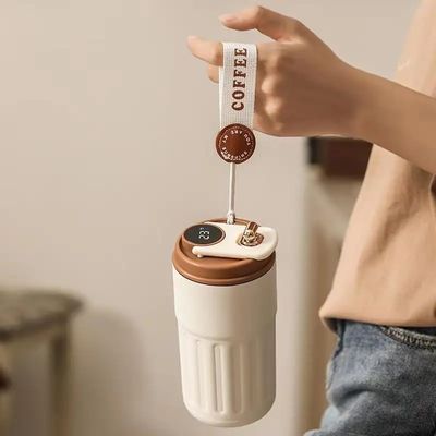 Tazza da viaggio con display di temperatura intelligente da 450 ml con materiale in acciaio inossidabile e cordone