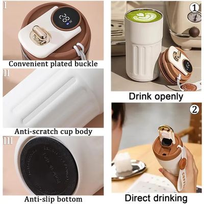Tazza da viaggio con display di temperatura intelligente da 450 ml con materiale in acciaio inossidabile e cordone