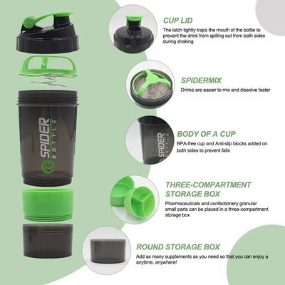 Proof Leak 16oz Fitness GYM Sport Protein Mixes Shaker Flascia con due compartimenti extra