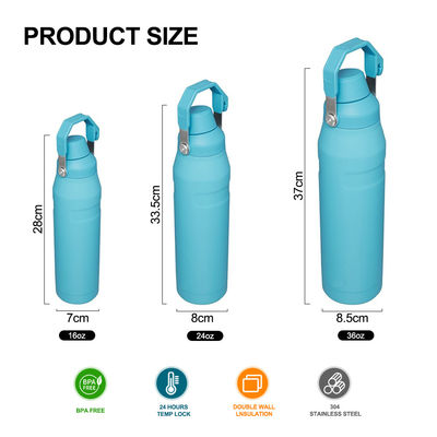 16oz/24oz/36oz Isolamento termico Acciaio inossidabile Bottiglia d'acqua per polvere rivestita
