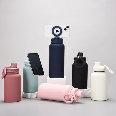 Sport Isolato Acciaio inossidabile Bottiglia d'acqua con telefono cellulare Monte Stand Magnetico Portatore sostenibile