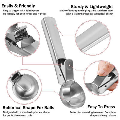 Strumenti da cucina Scoop di gelato in acciaio inossidabile con logo personalizzato Easy Trigger e 4,8 * 18cm