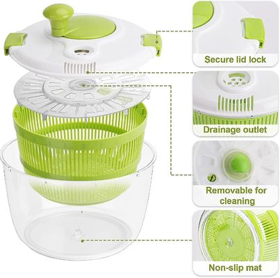 Confortevole manico 5L grande Lettuce Salata Spinner asciugatrice con logo personalizzato accettabile