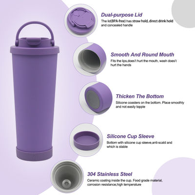Tumbler isolante in acciaio inossidabile di paglia con rivestimento in ceramica e base in silicone