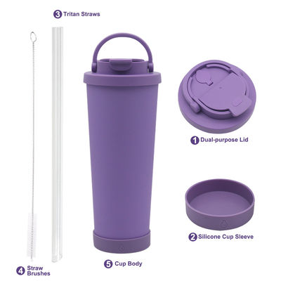 Tumbler isolante in acciaio inossidabile di paglia con rivestimento in ceramica e base in silicone