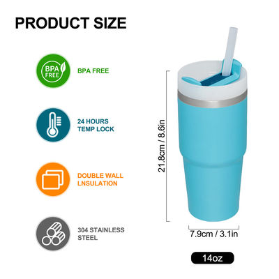 Isolamento termico 14oz Coppa per bambini con paglia Bpa libero doppia parete in acciaio inossidabile Tumbler