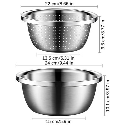Logo personalizzato Serbatoio da cucina versatile in acciaio inossidabile 304 Microporous Colander Rice Washing Bowl Set 550g