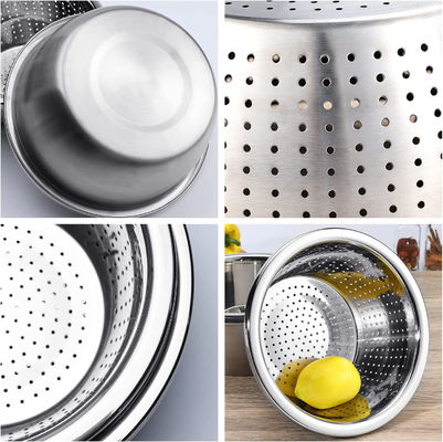 Logo personalizzato Serbatoio da cucina versatile in acciaio inossidabile 304 Microporous Colander Rice Washing Bowl Set 550g