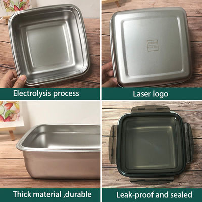 Rectangle 400/750/1200ml Stainless Steel Bento Lunch Box Set con coperchio di chiusura e durevole