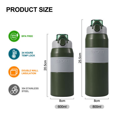 Bottiglia d'acqua in acciaio inossidabile isolato su misura da 600 ml/800 ml con paglia e maniglia portatile
