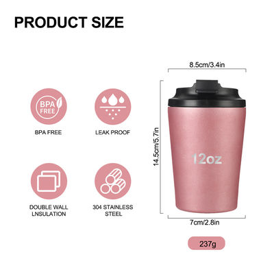 12 oz Viaggi Reutilizzabile Tazza di Caffè Tazza Isolata Termica Acciaio Inossidabile Tumbler superiore