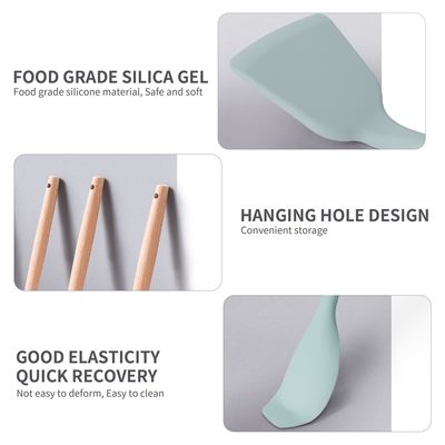 Manico in legno, utensili da cucina in silicone, 19 pezzi, set con secchio per la tavola da taglio