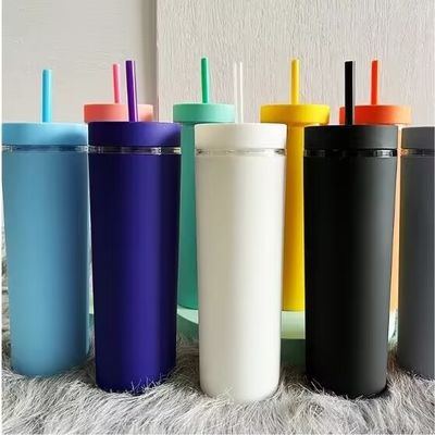 186g di Acrilico Pastello Colorato Customized Tumblers 16oz Coppe di Plastica Riutilizzabili con Paglia