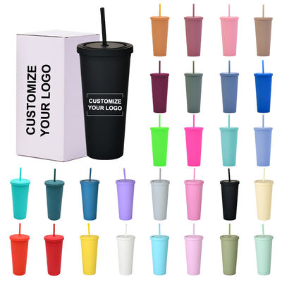 Stile americano 710ml / 24oz Riutilizzabile BPA Libero di plastica Tumblers con coperchi e cannucce