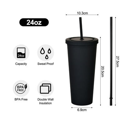 Stile americano 710ml / 24oz Riutilizzabile BPA Libero di plastica Tumblers con coperchi e cannucce