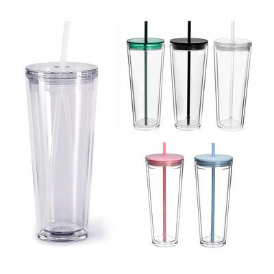 Coppe trasparenti riutilizzabili 24 oz isolante doppia parete di plastica Tumbler con coperchio e paglia