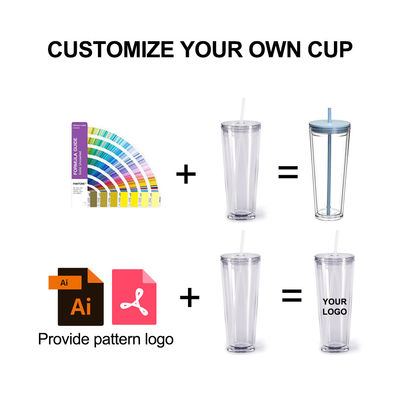 Coppe trasparenti riutilizzabili 24 oz isolante doppia parete di plastica Tumbler con coperchio e paglia