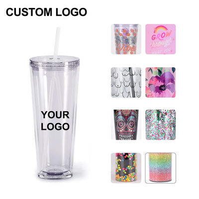 Coppe trasparenti riutilizzabili 24 oz isolante doppia parete di plastica Tumbler con coperchio e paglia