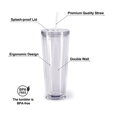 Coppe trasparenti riutilizzabili 24 oz isolante doppia parete di plastica Tumbler con coperchio e paglia