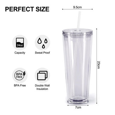 Coppe trasparenti riutilizzabili 24 oz isolante doppia parete di plastica Tumbler con coperchio e paglia