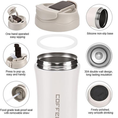 Tazza da caffè da viaggio isolante a vuoto in acciaio inossidabile da 14 oz/400 ml con tappo e paglia