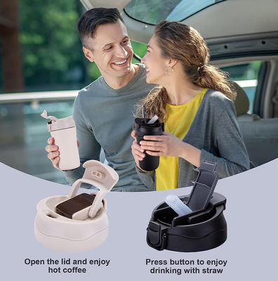 Tazza da caffè da viaggio isolante a vuoto in acciaio inossidabile da 14 oz/400 ml con tappo e paglia
