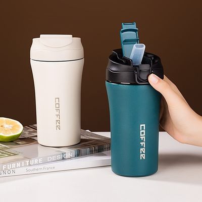 Tazza da caffè da viaggio isolante a vuoto in acciaio inossidabile da 14 oz/400 ml con tappo e paglia