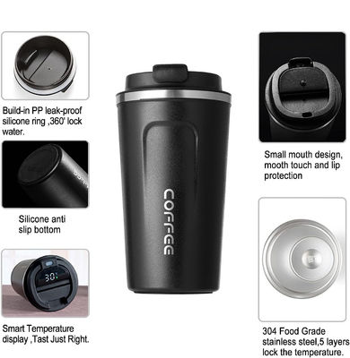 Tazza termica in acciaio inossidabile eco-compatibile con visualizzatore di temperatura e coperchio anti-fuga