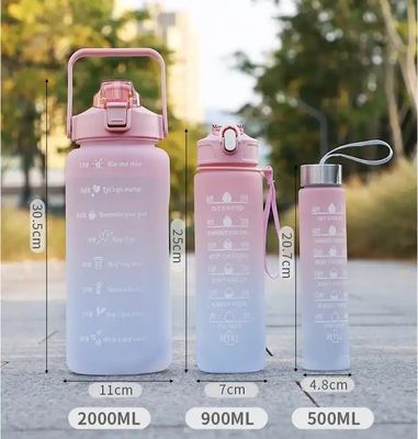 Unisex 3 in 1 Marcatore di tempo motivazionale Colore gradiente Set bottiglia d'acqua 2000ml 900ml 500ml