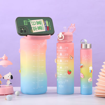 Unisex 3 in 1 Marcatore di tempo motivazionale Colore gradiente Set bottiglia d'acqua 2000ml 900ml 500ml