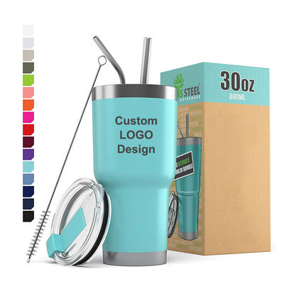 10*19.5CM Logo personalizzato Acciaio inossidabile doppio muro Tazza da caffè con paglia e coperchio