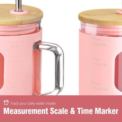 Logo personalizzato Tumbler in vetro riutilizzabile da 32 oz con maniglia a coperchio di bambù e manica in silicone
