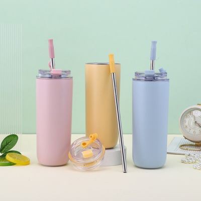 7.6*19.7CM Coppa da caffè portatile in acciaio inossidabile con paglia e coperchio senza BPA