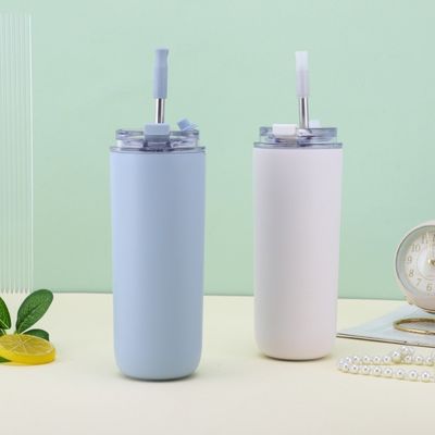 7.6*19.7CM Coppa da caffè portatile in acciaio inossidabile con paglia e coperchio senza BPA