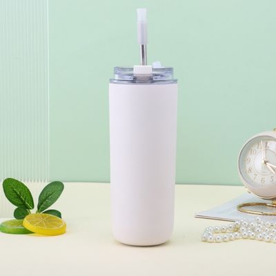 7.6*19.7CM Coppa da caffè portatile in acciaio inossidabile con paglia e coperchio senza BPA