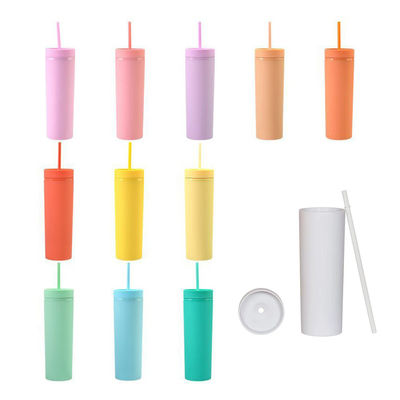 16 oz Capacità Custom Double Wall Tumblers con coperchio e paglia in plastica PP