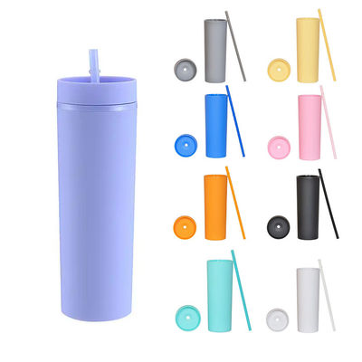 16 oz Capacità Custom Double Wall Tumblers con coperchio e paglia in plastica PP