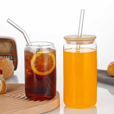 Cucina Bottiglia d'acqua in vetro senza borosilicato BPA con coperchio di bambù e paglia di vetro