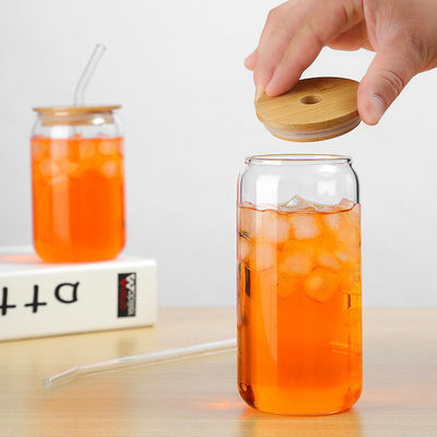 Cucina Bottiglia d'acqua in vetro senza borosilicato BPA con coperchio di bambù e paglia di vetro