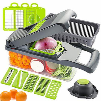 Tagliatore di verdure metallo Tagliatore di cipolle Tagliatore multifunzionale Gratter con cesto di colander