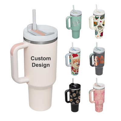 American Style Custom Pattern 40oz Tumbler con maniglia del coperchio e paglia di acciaio inossidabile Tazza Isolata da vuoto
