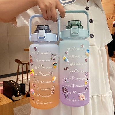 2L Time Marker Motivazionale Bottiglia d'acqua con paglia e adesivi Colore gradiente Durable