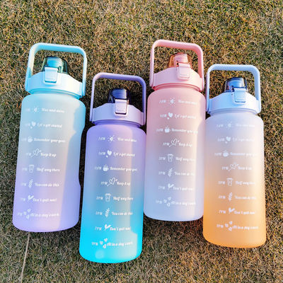 2L Time Marker Motivazionale Bottiglia d'acqua con paglia e adesivi Colore gradiente Durable
