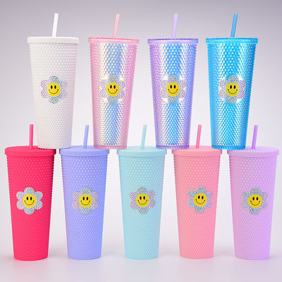 16oz 24oz tazza di caffè doppia parete di plastica iridescente tazze mate Tumbler con paglia