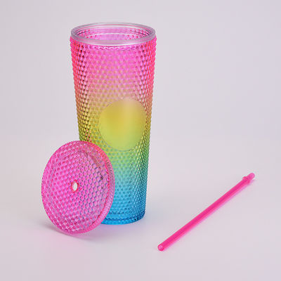 16oz 24oz tazza di caffè doppia parete di plastica iridescente tazze mate Tumbler con paglia