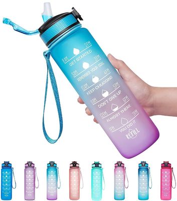 Bottiglia d'acqua motivazionale per palestra Sport Time Marker Frosted Plastic Eco BPA Free