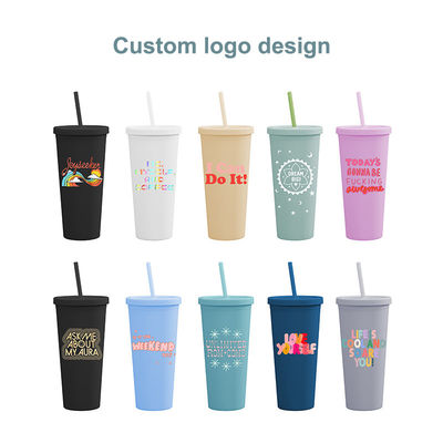 Tazza d'acqua in plastica riutilizzabile AS PP con paglia e coperchio Logo personalizzato per tazza di viaggio del caffè ghiacciato