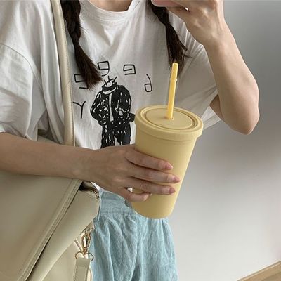 Tazza d'acqua in plastica riutilizzabile AS PP con paglia e coperchio Logo personalizzato per tazza di viaggio del caffè ghiacciato