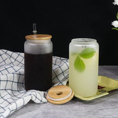 12oz/16oz/25oz tazza di latte in vetro in forma di birra con coperchio di bambù e paglia