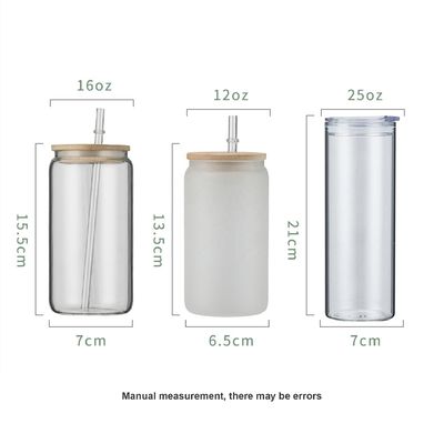 12oz/16oz/25oz tazza di latte in vetro in forma di birra con coperchio di bambù e paglia
